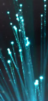 Bright blue fiber optic light strands against a dark background.