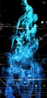 Blue fire panther emerging from smoke.