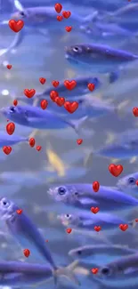 Blue fish and red heart mobile wallpaper.