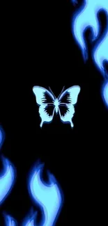 Electric blue butterfly with neon flames on a dark background.