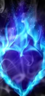 Blue flame heart on a dark background.