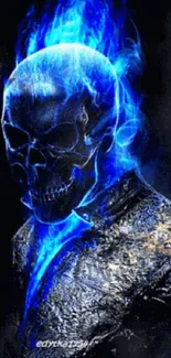 Blue flaming skull with dynamic flames, perfect for dark fantasy wallpapers.