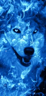 Blue flaming wolf artwork for mobile wallpaper.