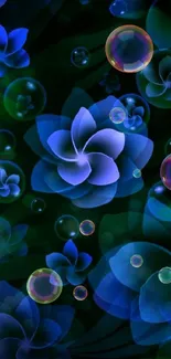 Blue and green floral abstract mobile wallpaper with glowing elements.