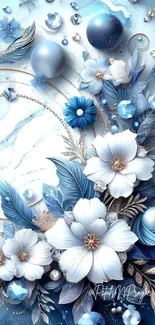 Blue floral design wallpaper with elegant details.