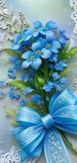 Blue flowers with lace design, elegant mobile wallpaper.