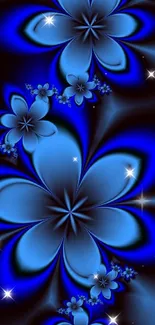 Intricate blue floral fractal wallpaper for mobile phones.