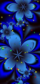 Fractal art wallpaper with blue floral design.