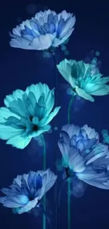 Vibrant glowing blue floral mobile wallpaper.