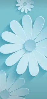 Sky blue floral wallpaper with abstract daisies.