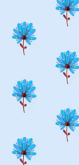 Seamless pattern of blue flowers on a light blue background.