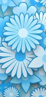 Blue floral pattern wallpaper with various flowers.