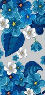 Blue floral wallpaper featuring vibrant flowers on a phone background.