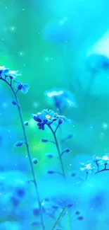 Serene blue-flowered mobile wallpaper with lush natural background.