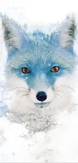 Artistic blue fox watercolor wallpaper for mobile.