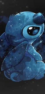 Blue galaxy-themed cartoon character on a starry background wallpaper.