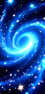 Vibrant blue galaxy spiral with stars