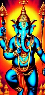 Vibrant blue Ganesh on an orange background, perfect for mobile wallpaper.