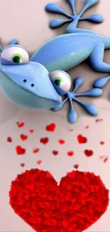 Cute blue cartoon frog with red heart wallpaper