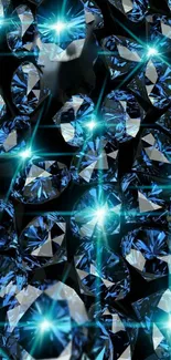 Sparkling blue gemstones wallpaper with shimmering highlights.