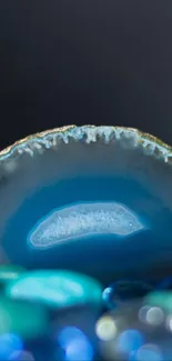 Close-up of a blue geode with vibrant turquoise hues.