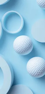 Blue geometric shapes with golf balls wallpaper.