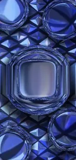 Blue geometric mobile wallpaper with 3D crystal shapes.