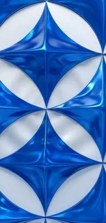 Blue and white geometric pattern wallpaper with abstract design.