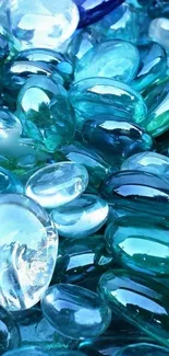 Vibrant blue glass pebbles with glossy textures.