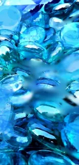 Vibrant blue glass stones wallpaper with artistic design.