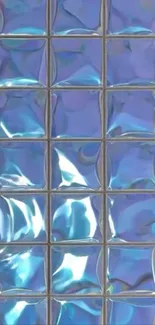 Blue glass tile pattern wallpaper with reflective surface.