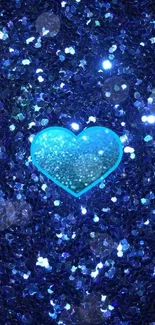 Blue glitter heart on sparkly background