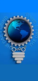 Blue globe with gear motif mobile wallpaper, featuring 'The Daily Grind' text.