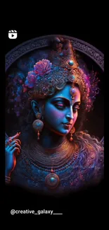 Ethereal blue goddess art with vivid colors and intricate details for mobile wallpaper.