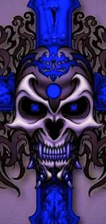 Gothic art wallpaper featuring a blue skull with intricate patterns.