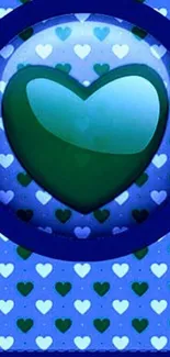 Blue and green heart wallpaper with glossy design.