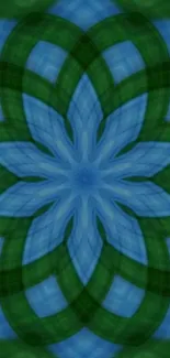 Mobile wallpaper with a blue and green mandala pattern design.