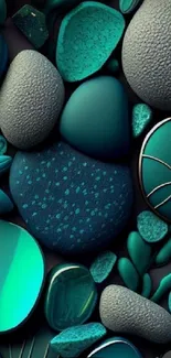 Blue-green pebbles create a textured, artistic phone wallpaper.