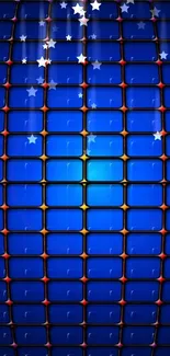 Blue grid pattern wallpaper with glowing accents.