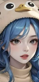 Anime girl with blue hair and a cute hat.