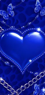 Blue heart with sparkling chains and butterflies.