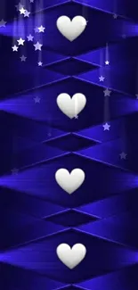 Blue abstract wallpaper with white hearts pattern.