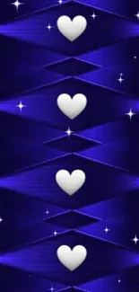 Blue abstract wallpaper with white hearts.