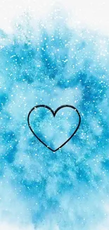 Blue cosmic wallpaper with heart center design, snowy galaxy effect.