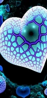 Blue heart fractal wallpaper with intricate designs.