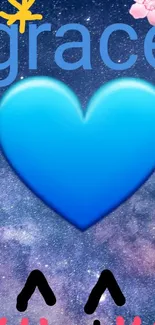 Blue heart on cosmic galaxy background