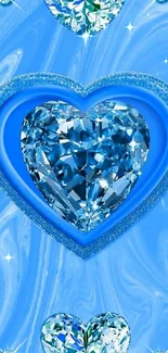 Elegant mobile wallpaper featuring a blue gemstone heart on a blue background.