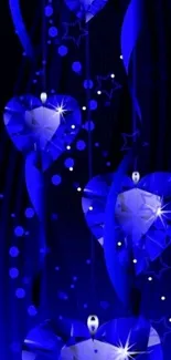 Blue gemstone heart wallpaper with sparkling designs.