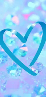 Blue heart on a sparkling gemstone background wallpaper.