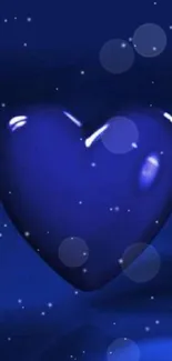 Dark blue wallpaper with glowing heart design.